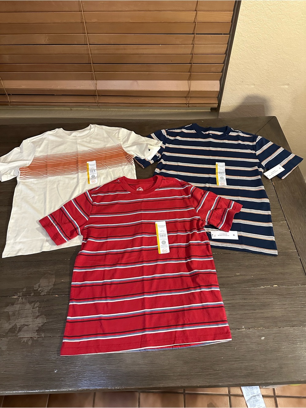 New! Boys Striped Crewneck Tees- Red, Navy & Cream